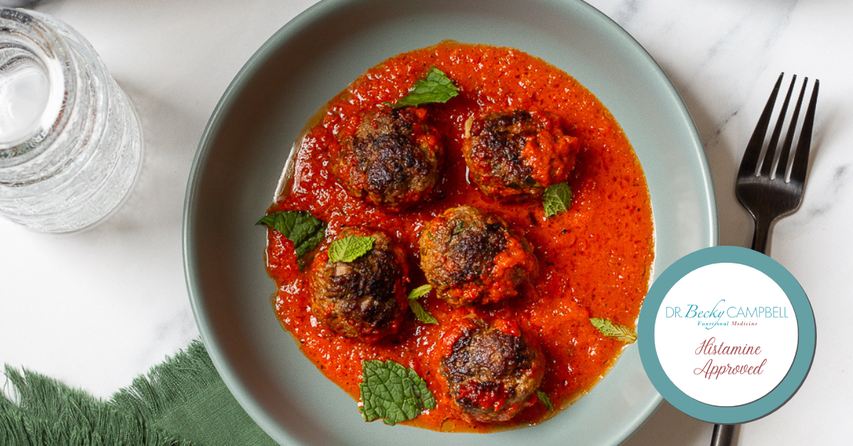 Lamb meatballs with roasted red pepper sauce
